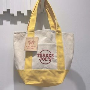 Trader Joe’s Mini Canvas Tote -yellow, sold out in stores,front and back pockets